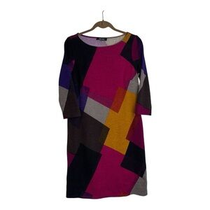 Nine West Multicolor Geometric Long Sleeve Dress Medium